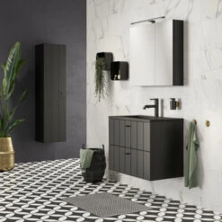 Tiger Maryport Badkamermeubelset 60 Cm Mat Zwart Met Matzwarte Polybeton Wastafel En Matzwarte Grepen -Badkamer Verkoop Winkel 123 209