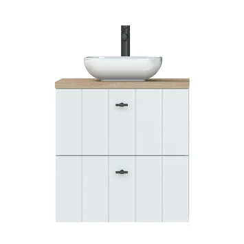 Tiger Maryport Badkamermeubelset 60 Cm Mat Wit Met Licht Eiken Wasblad, Witte Keramische Opzetkom En Matzwarte Grepen 8 Tiger Maryport Badkamermeubelset 60 Cm Mat Wit Met Licht Eiken Wasblad, Witte Keramische Opzetkom En Matzwarte Grepen - Afbeelding 6