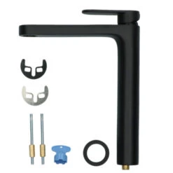 Absolut Wastafelkraan Iode Hoge Uitloop Met Hendel En Waste Zwart -Badkamer Verkoop Winkel 123 3008