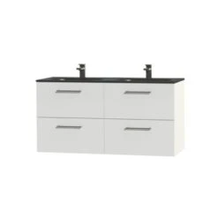 Tiger Badkamermeubel Studio 120cm Hoogglans Wit/matzwart Met Ronde RVS Greep -Badkamer Verkoop Winkel 123 302