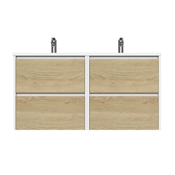 Tiger Reverse Meubelset 2x60 Cm Met 4 Lades Naturel Eik / Mat Wit Inclusief 2 Quadro Wastafels Hoogglans Wit 4 Tiger Reverse Meubelset 2x60 Cm Met 4 Lades Naturel Eik / Mat Wit Inclusief 2 Quadro Wastafels Hoogglans Wit - Afbeelding 2