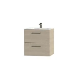 Tiger Badkamermeubel Studio 60cm Naturel Eik/matwit Met RVS Greep -Badkamer Verkoop Winkel 123 339