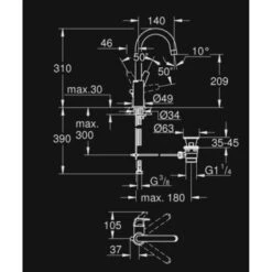 GROHE Wastafelkraan Start Flow L-size Met Hendel En Waste Chroom 9 GROHE Wastafelkraan Start Flow L-size Met Hendel En Waste Chroom -Badkamer Verkoop Winkel 123 3447