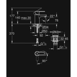 GROHE Wastafelkraan Get S-size Met Hendel En Afvoerplug Chroom 7 GROHE Wastafelkraan Get S-size Met Hendel En Afvoerplug Chroom -Badkamer Verkoop Winkel 123 3450