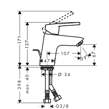 Hansgrohe Wastafelkraan Logis Loop 70 Met Hendel En Waste Chroom 4 Hansgrohe Wastafelkraan Logis Loop 70 Met Hendel En Waste Chroom - Afbeelding 2
