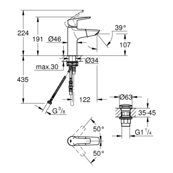 Grohe Wastafelkraan Start M-size Uittrekbaar QuickFix Chroom 10 Grohe Wastafelkraan Start M-size Uittrekbaar QuickFix Chroom - Afbeelding 8