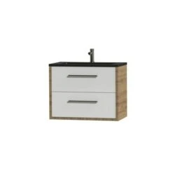 Tiger Badkamermeubel Boston 80 Cm Chalet Eik Met Polybeton Wastafel Mat Zwart En Ronde Grepen RVS -Badkamer Verkoop Winkel 123 368