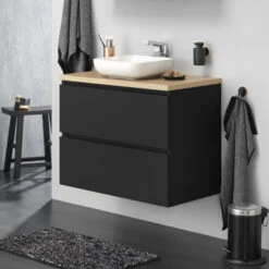 Tiger Karlo Badkamermeubel 60cm Mat Zwart Met Eiken Wasblad En Keramische Waskom -Badkamer Verkoop Winkel 123 382