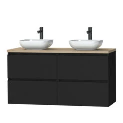 Tiger Karlo Badkamermeubel 120cm Mat Zwart Met Eiken Wasblad En Keramische Waskom