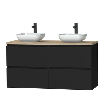 Tiger Karlo Badkamermeubel 120cm Mat Zwart Met Eiken Wasblad En Keramische Waskom 3 Tiger Karlo Badkamermeubel 120cm Mat Zwart Met Eiken Wasblad En Keramische Waskom