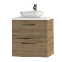 Tiger Badkamermeubel Studio 60 Cm Chalet Eik Met Keramische Waskom Hoogglans Wit En Ronde Grepen -Badkamer Verkoop Winkel 123 453