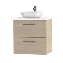 Tiger Badkamermeubel Studio 60cm Naturel Eik/witte Waskom Met Vierkante Greep -Badkamer Verkoop Winkel 123 465