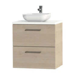 Tiger Badkamermeubel Studio 60 Cm Naturel Eik Met Keramische Waskom Hoogglans Wit En Ronde Grepen -Badkamer Verkoop Winkel 123 480