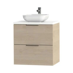 Tiger Badkamermeubel Studio 60 Cm Naturel Eik Met Keramische Waskom Hoogglans Wit En Profielgrepen -Badkamer Verkoop Winkel 123 494