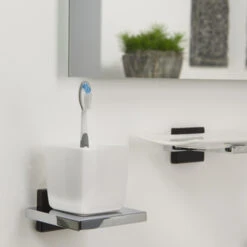 Tiger Bekerhouder Zenna Hangend Met Beker Chroom/Wengé -Badkamer Verkoop Winkel 123 740